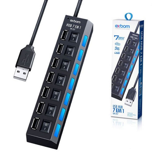 HUB 7 PORTAS USB 2.0 COM SWITCH E LED INDICADOR UH-2S7
