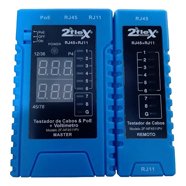 TESTADOR DE CABO REDE C/POE + VOLTIMETRO 2FLEX 2F-NF4511PV