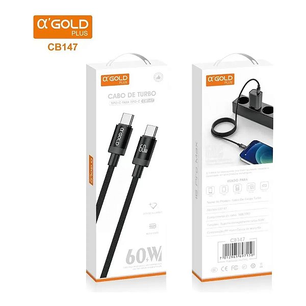 CABO USB TURBO 60W TIPO-C P/ TIPO-C CB147