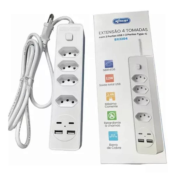 EXTENSAO ELETRICA COM CABO DE ALIMENTACAO CONECTOR PADRAO NBR14136 10A BX2204