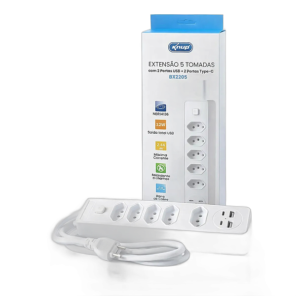 EXTENSAO ELETRICA COM CABO DE ALIMENTACAO CONECTOR PADRAO NBR14136 10A BX2205