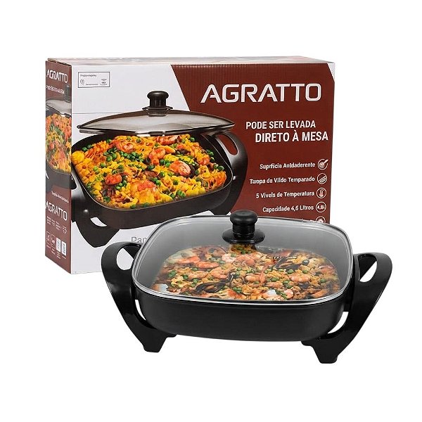 PANELA ELETRICA MANGIARE APEQ01I-02 PRETA QUADRADA 30CM 1500W 220V AGRATTO
