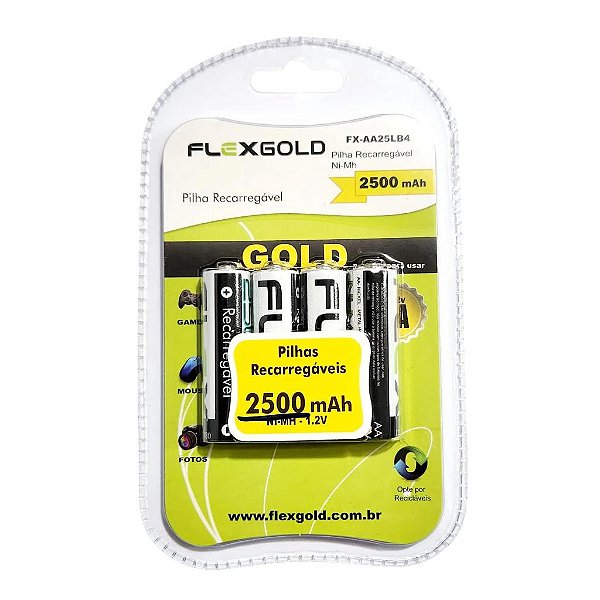 PILHA RECARREGA VEL AA C/ 4 UNID. MOD. 'FLEX" FX-AA25LB4