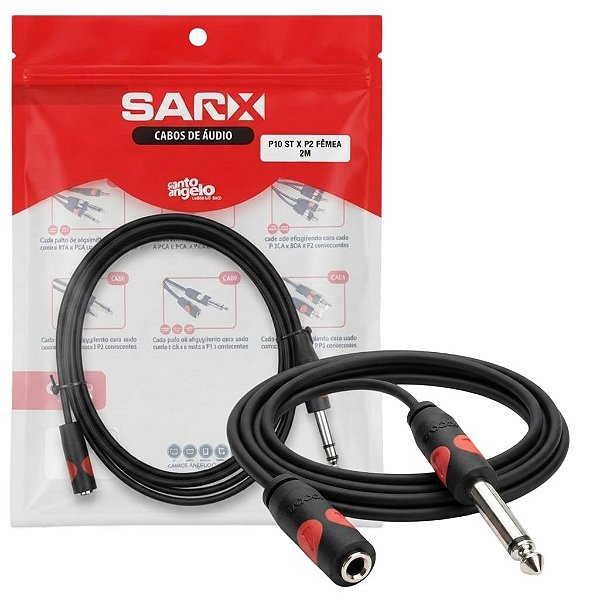CABO DE AUDIO CONECTORES 1 P10ST X 1 P2ST FEMEA MOD CA23 - 2M - SANTO ANGELO