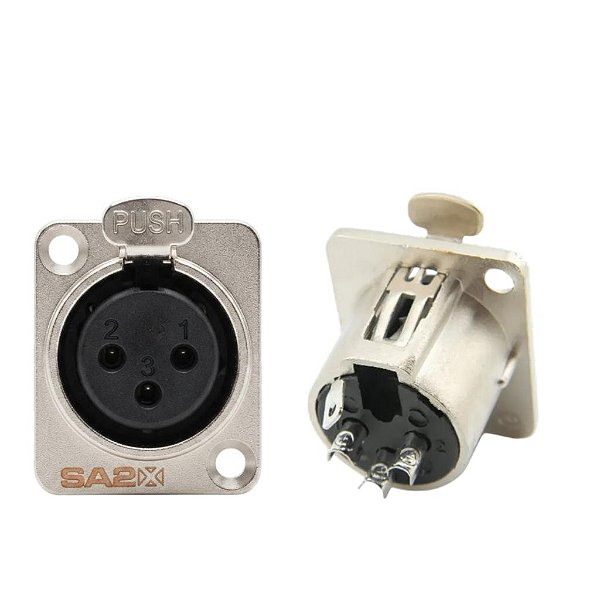 CONECTOR XLR PAINEL FEMEA SA2X NIQUELADO - SANTO ANGELO