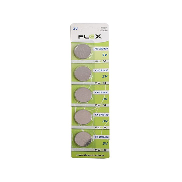 BATERIA TIPO BOTAO CARTELA C/ 5 UNID FLEX FX-CR.2430-3V