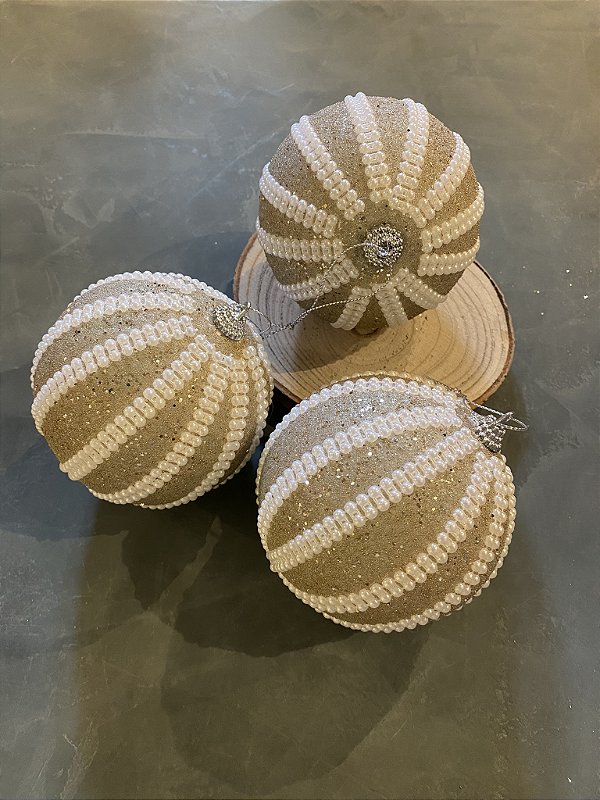 Jogo de bolas champagne com pérolas 10cm