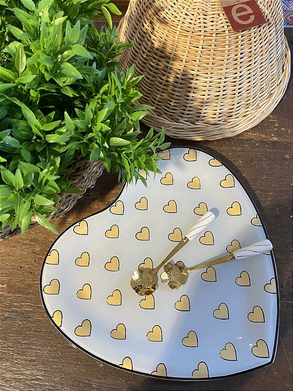 Prato mini corações dourado
