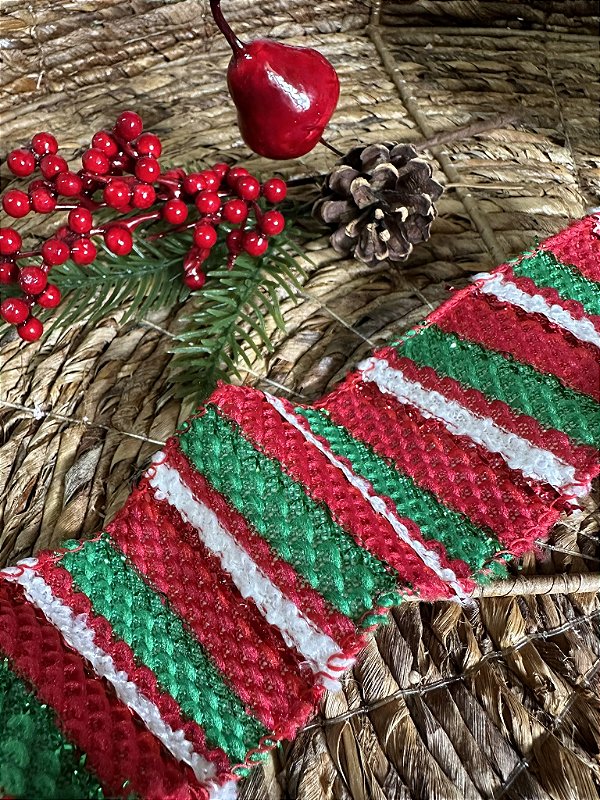 Fita tricot vermelha verde e branca