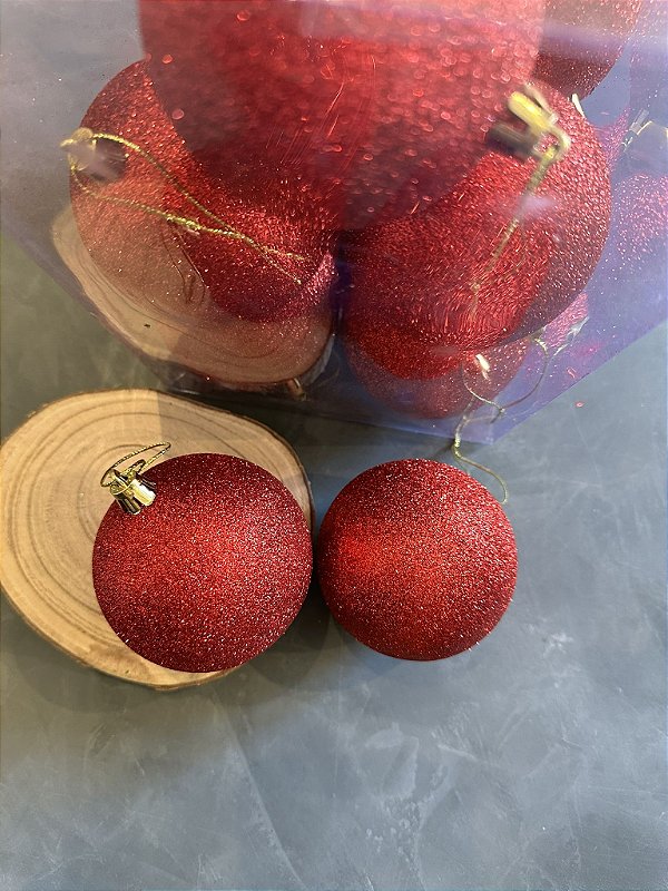 Jogo de bolas vermelho com glitter 8cm