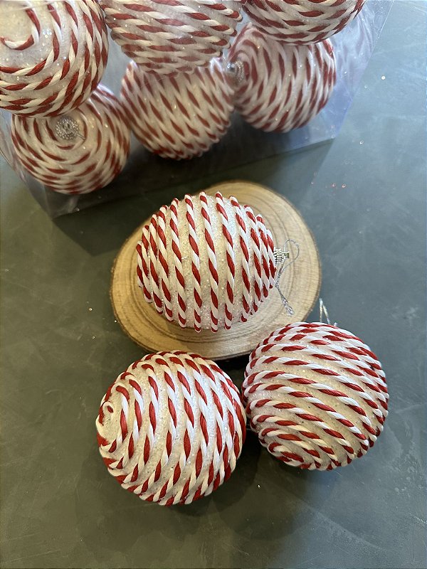 Jogo de bolas  com corda vermelho e branco 8cm