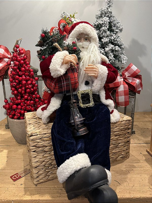 Papai noel sentado vermelho e azul - 60cm