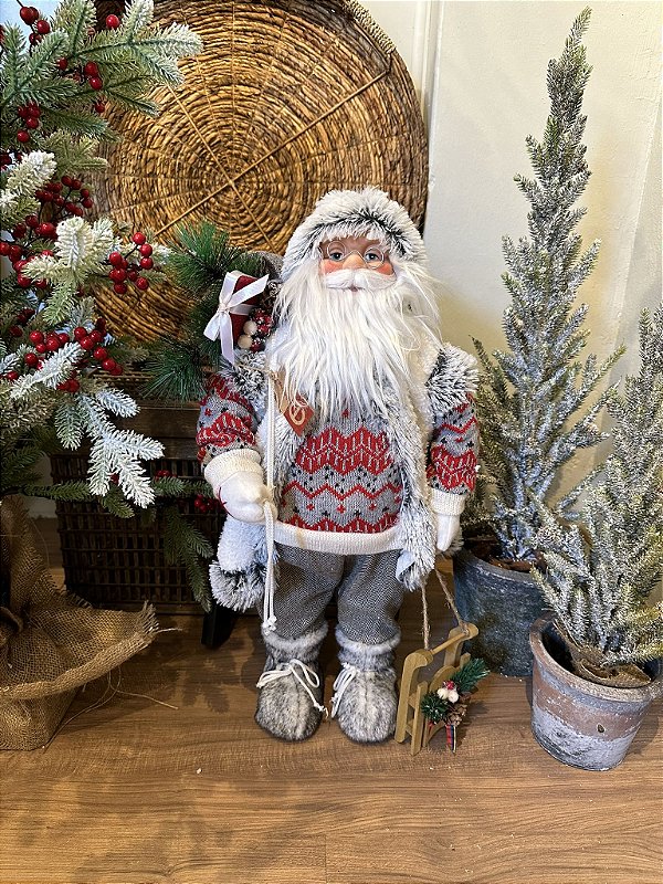Papai noel cinza e branco 60cm