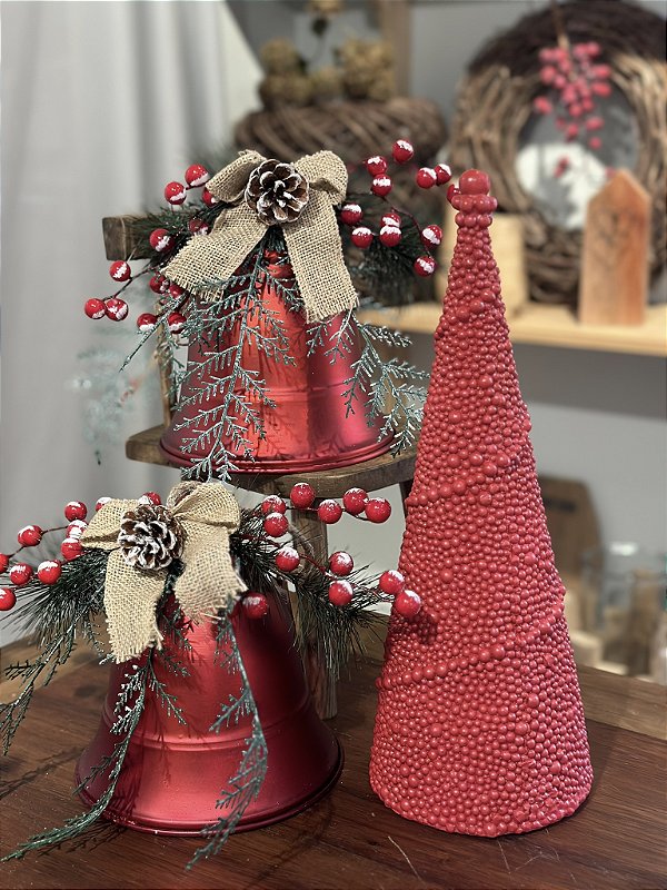 Sino com arranjo vermelho 20cm