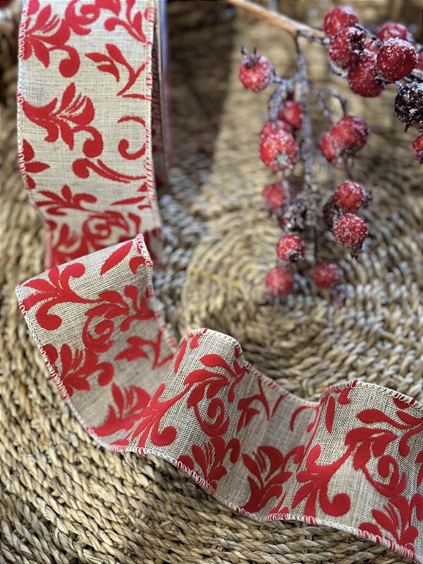 Fita natural arabescos vermelho