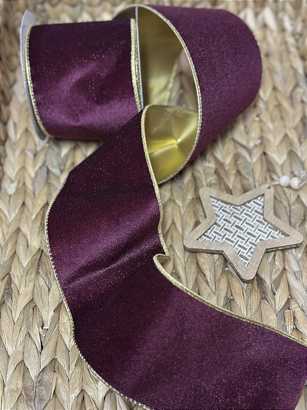 Fita veludo vermelho e dourado