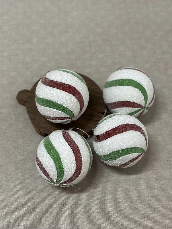 Jogo de bolas branco com listras vermelho e verde