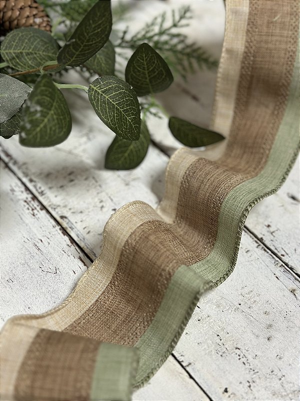 Fita decorativa bege e verde