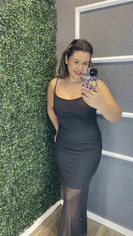Vestido tule alça preto