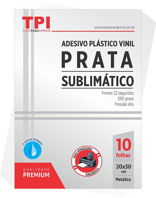 Adesivo Sublimático Vinil Prata A4 - Pct c/ 10 fls