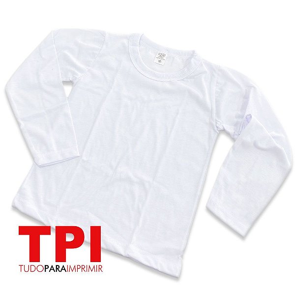 Camiseta Branca Manga Longa Poliéster - TPI - Tudo Para Imprimir