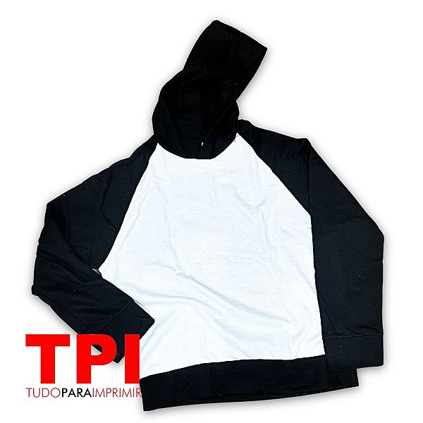 Moletom Raglan com Capuz Branco/Preto