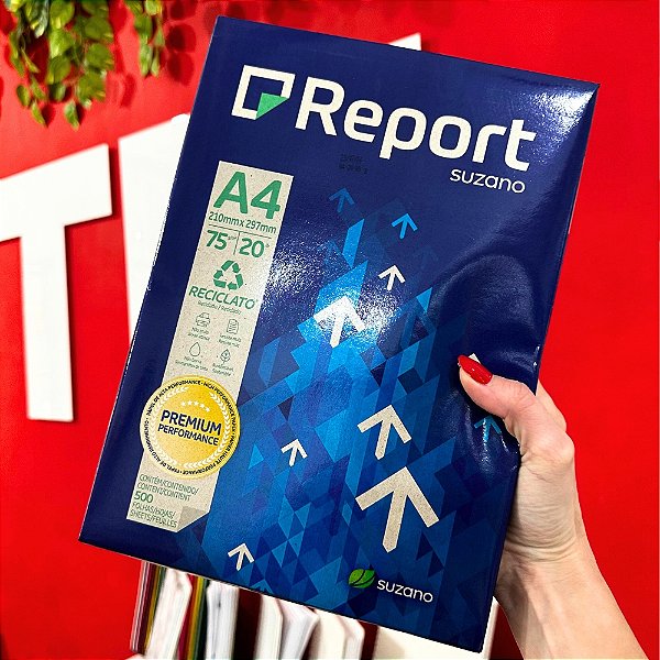 Papel Report A4 75g/m² Reciclato - Pacote com 500 Folhas