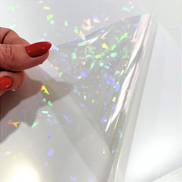 Adesivo Vinil Holográfico Branco ou Transparente - Pct com 20 fls - Off Paper