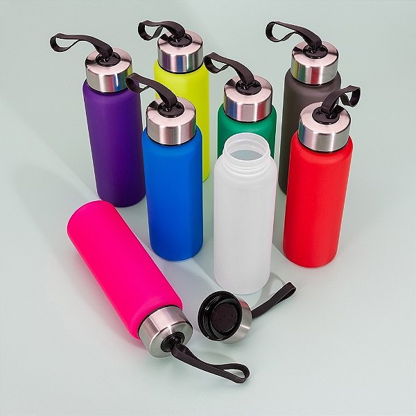 Garrafa Plástica 680ml com Tampa Inox e Alça de Silicone