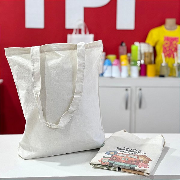 Sacola em Algodão Cru com Alça Longa em Algodão - 37x40cm