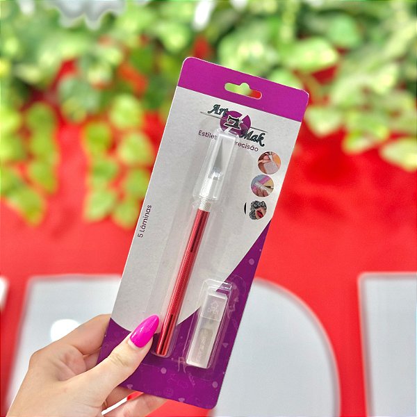 Estilete de Precisão Tipo Bisturi com 2 Lâminas Extras - Vermelho