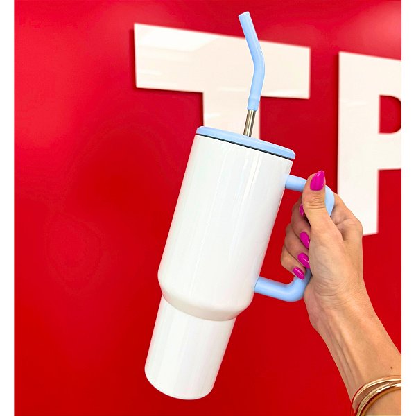Squeeze Copo de Aço Inoxidável 1,2lt Térmico Branco com Azul Mecolour - B238