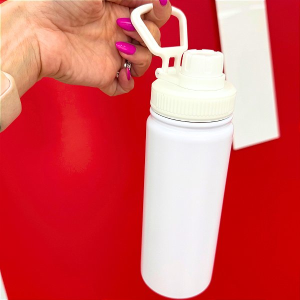 Garrafa Térmica Aço Inox 600ml Tampa com Alça Branco Fosco JKB Store