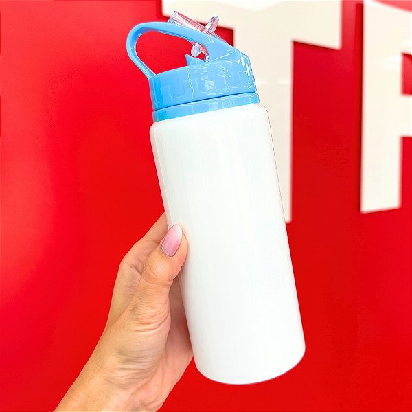 Squeeze de Alumínio Branco com Tampa Azul 600ml Mecolour - B240