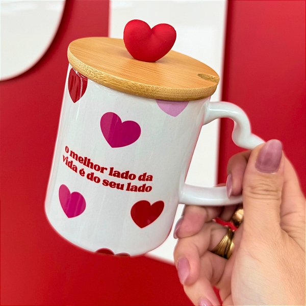 Tampa Bambu para Canecas Puxador Coração