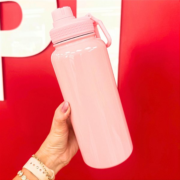 Garrafa Inox Térmica Rosa Tampa Emborrachada 900ml - Metalnox - Ref. 57120