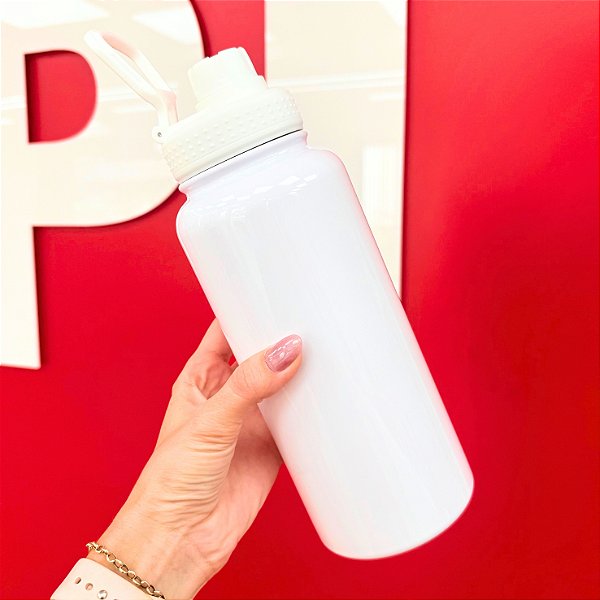 Garrafa Inox Térmica Branca Tampa Emborrachada 900ml - Metalnox - Ref. 57032