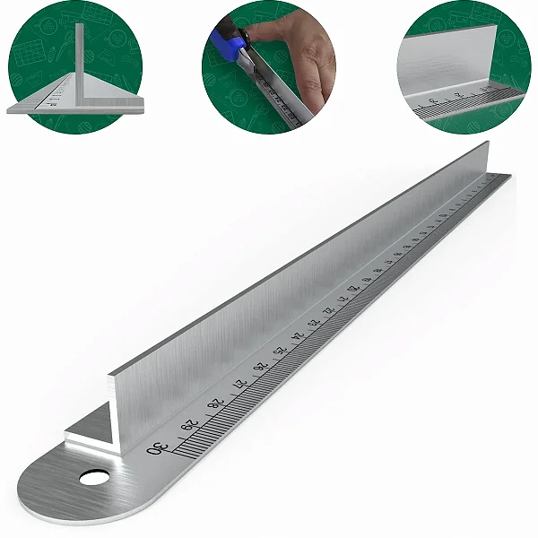 Régua de Metal 30cm com Proteção para Dedos – Precisão e Segurança no Corte