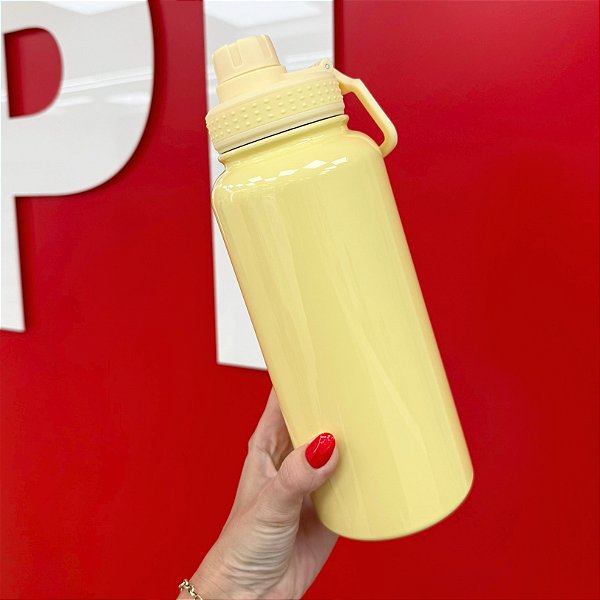 Garrafa Inox Térmica Amarela Tampa Emborrachada 900ml - Metalnox