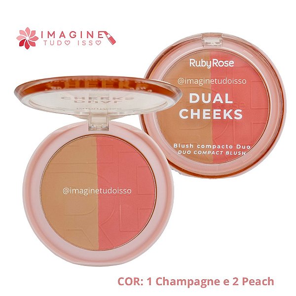 Blush Compacto Duo Dual Cheeks (COR 1 Champagne e 2 Peach) - Ruby Rose