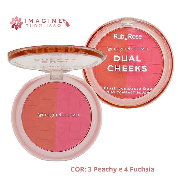 Blush Compacto Duo Dual Cheeks (COR 3 Peachy e 4 Fuchsia) - Ruby Rose