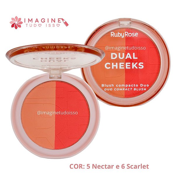 Blush Compacto Duo Dual Cheeks (COR 5 Nectar e 6 Scarlet) - Ruby Rose