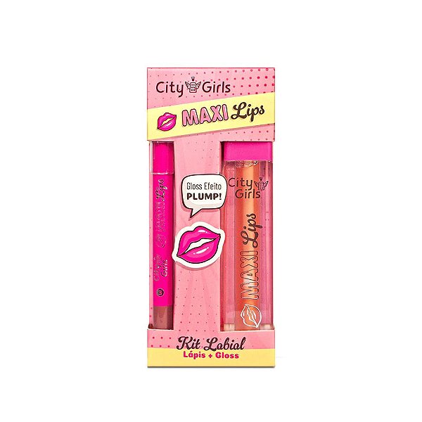 Kit Labial Lápis + Gloss Maxi Lips (COR 03) - City Girls