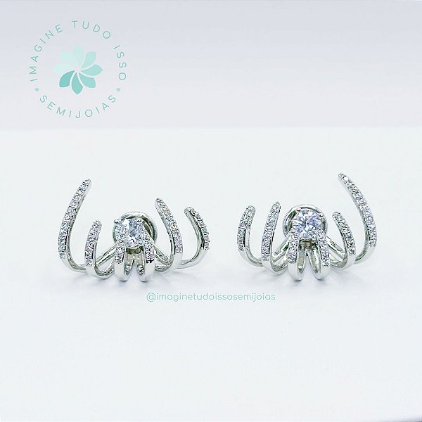 Brinco Semijoia Ear Cuff Cravejado (prata)