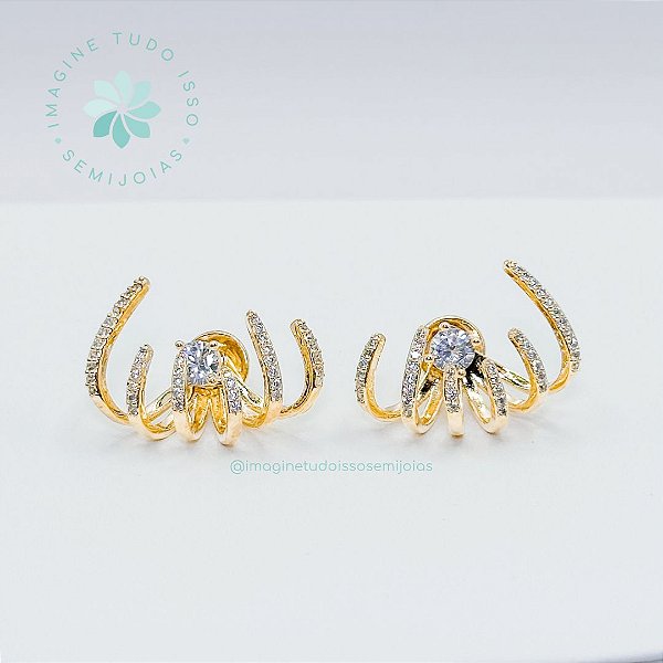 Brinco Semijoia Ear Cuff Cravejado (dourado)