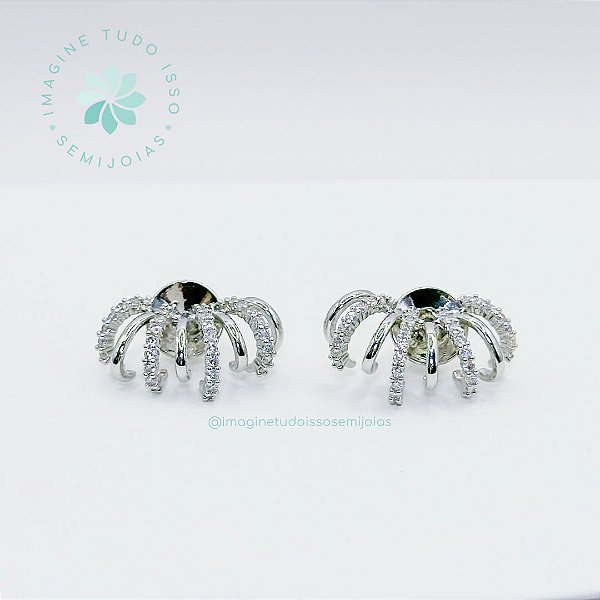 Brinco Semijoia Ear Cuff Cravejado e Liso Médio (prata)