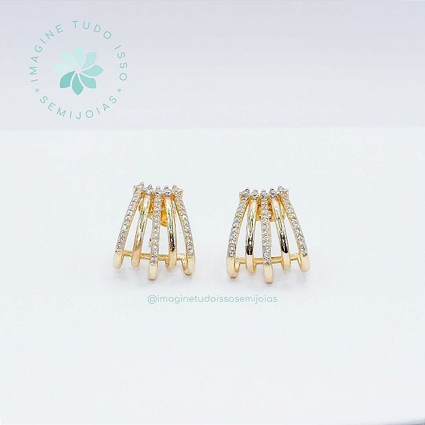 Brinco Semijoia Ear Cuff Cravejado e Liso Delicado (dourado)