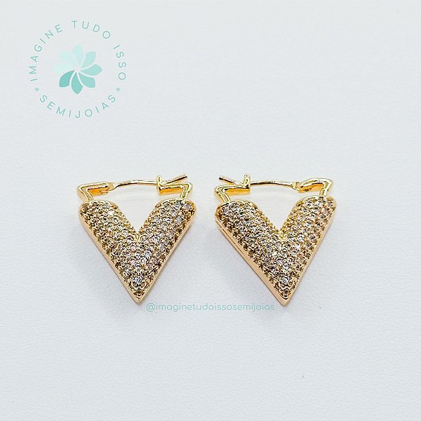 Brinco Semijoia Triangulo Cravejado Click (dourado)
