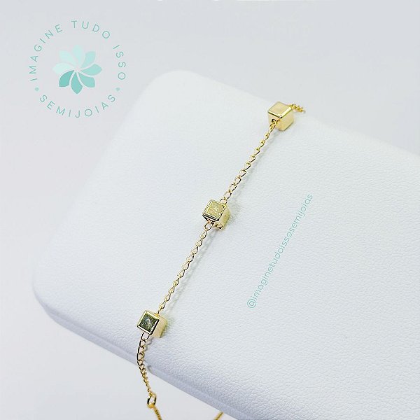 Pulseira Semijoia Quadradinho Liso Gravatinha (dourada)