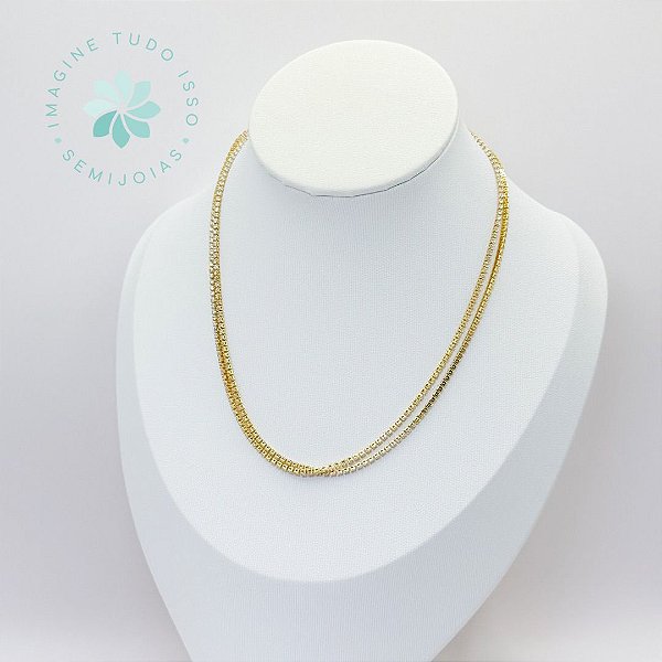 Choker Semijoia Brilhante Delicada Duplo 35cm (dourado)